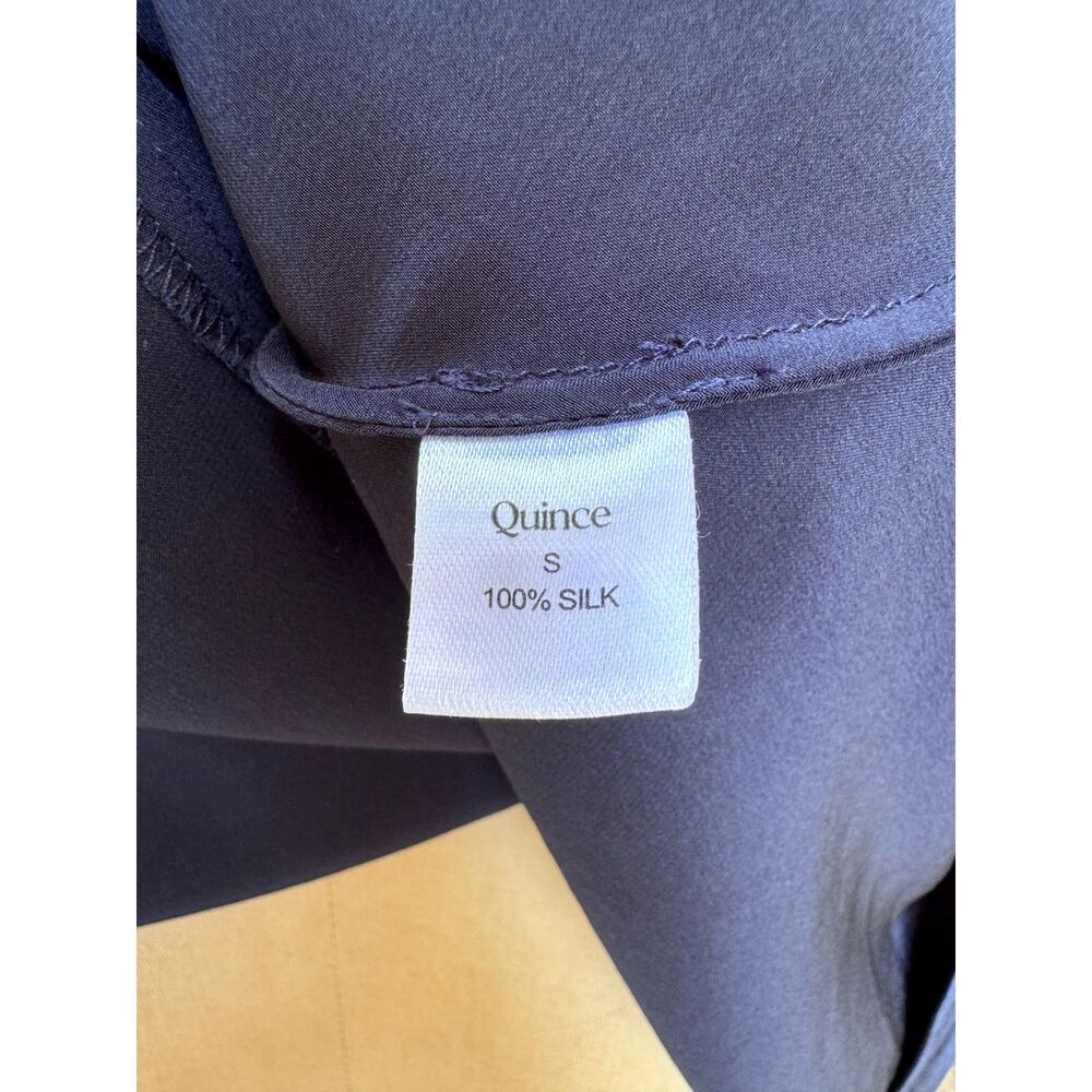 Quince 100% Washable Silk Satin Royal Navy Draped Slip Midi Dress SZ S Bias Cut - Picture 9 of 13